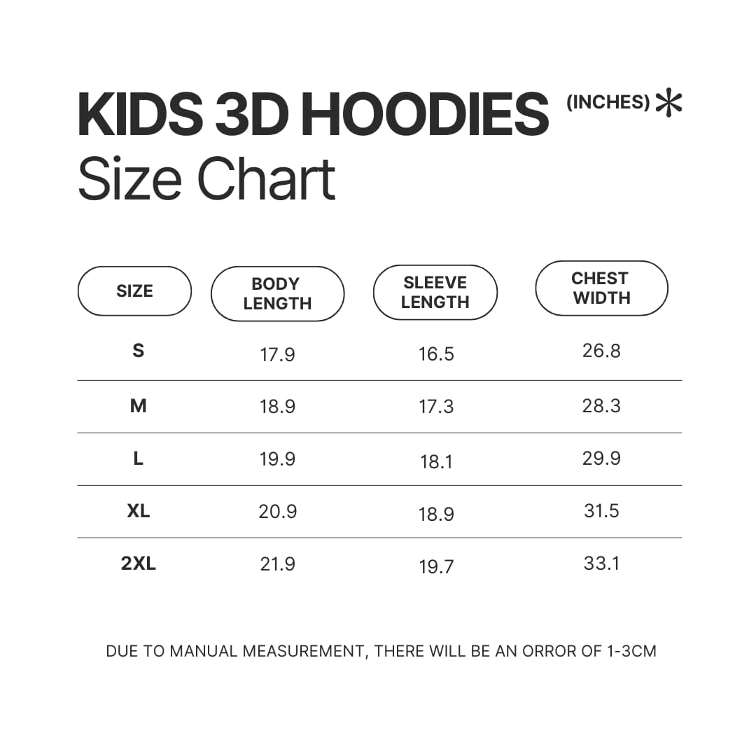 Kids 3D Hoodie Size Chart - TMNT Shop